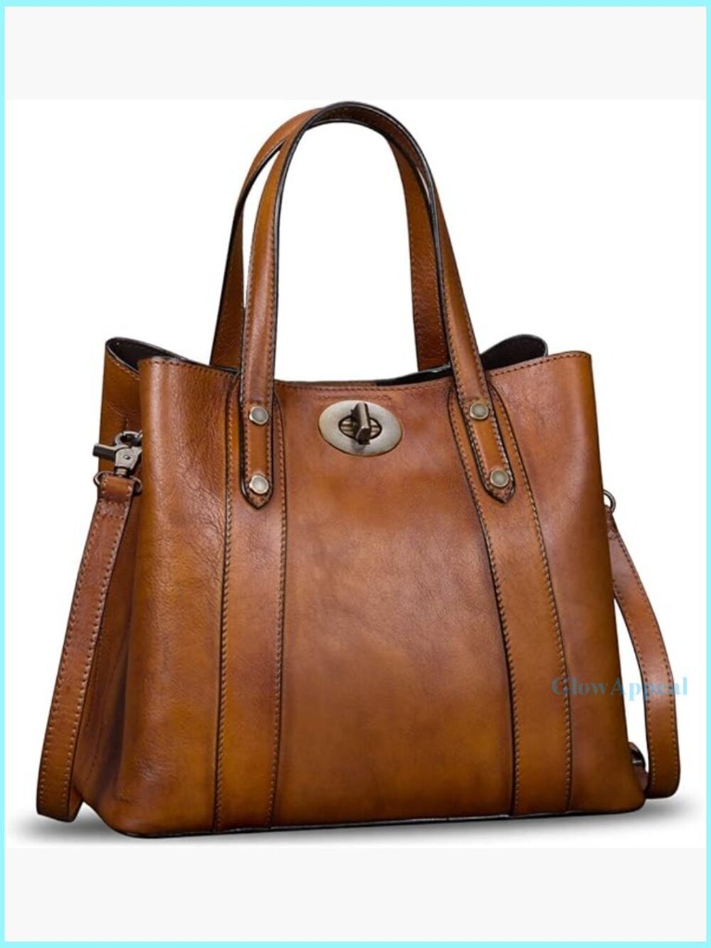 Genuine Leather Satchel Handbag with Adjustable Strap and Top Handle
